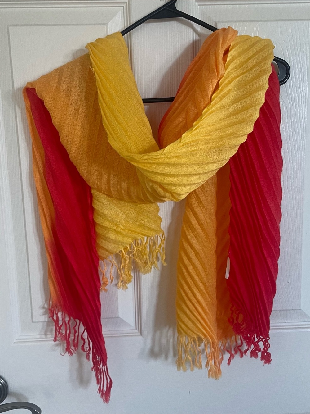 Gradient Sunset Colored Pleated Fashion Scarf with Fringe